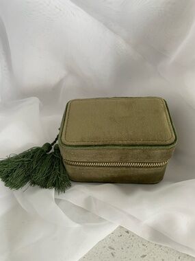 Sézane Olive Green Velvet Travel Jewelry Case with Tassel